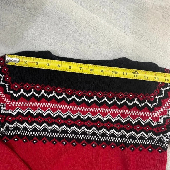 Eddie Bauer Vintage S Boat Neck Fairisle Red/Black Sweater 100% Baumwolle - Picture 4 of 14